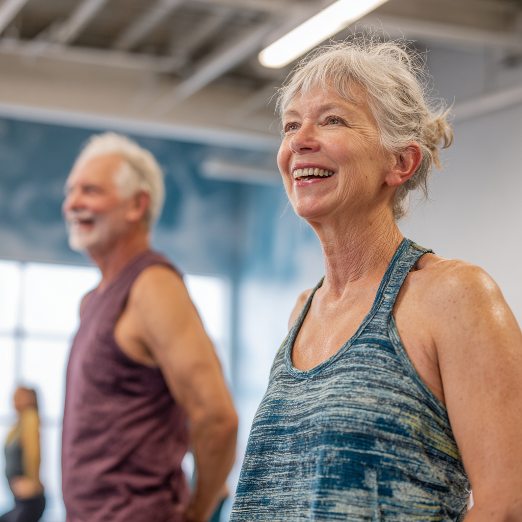 Older adults participating in group fitness class at glarventok facility
